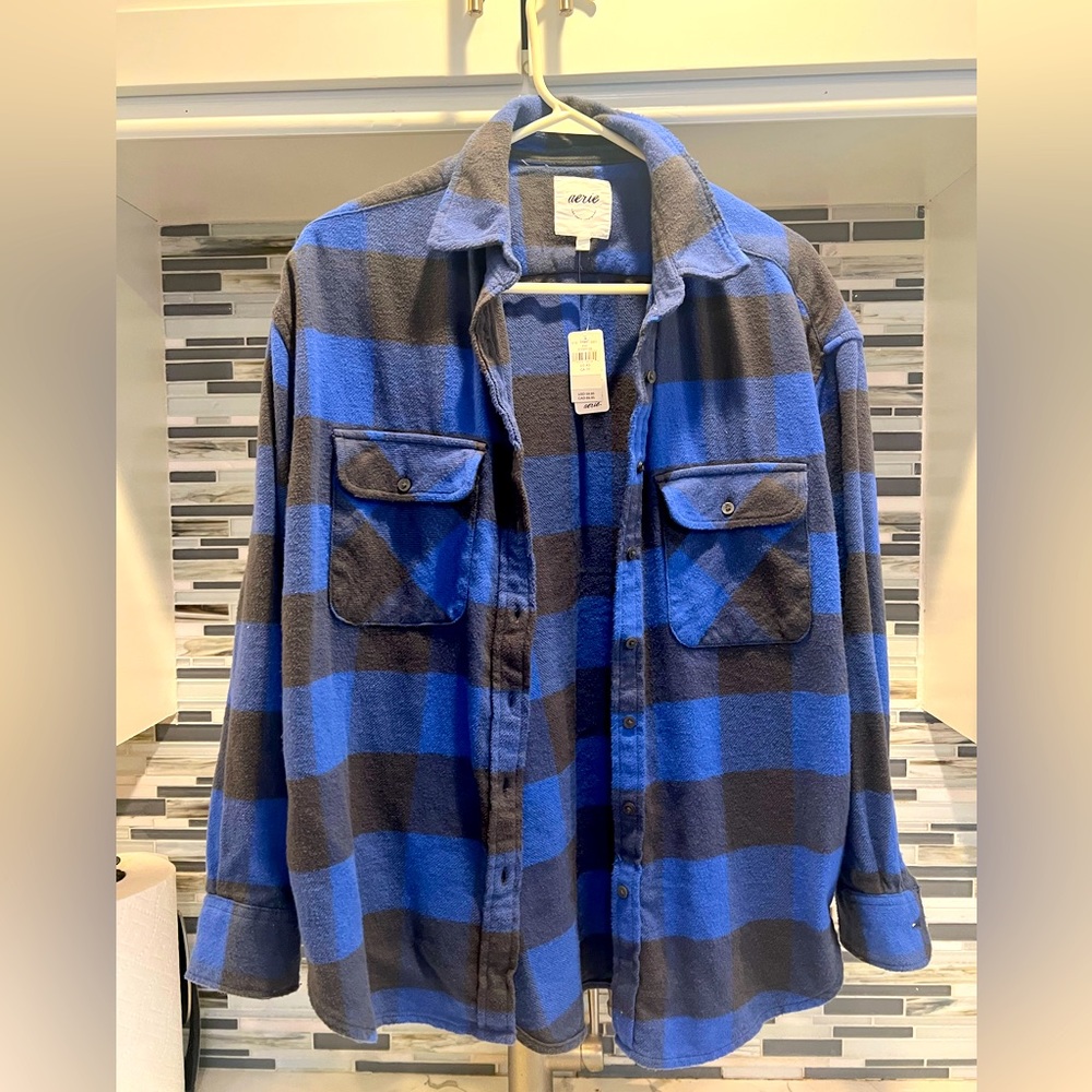 NWT Aerie Blue and Black Flannel Size XS